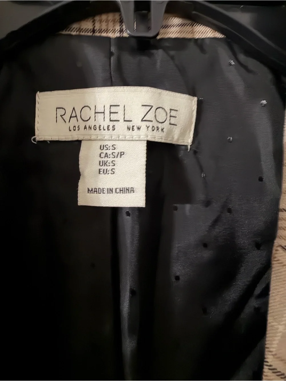 Rachel Zoe Women’s Small Beige Plaid Single Button Blazer Jacket
